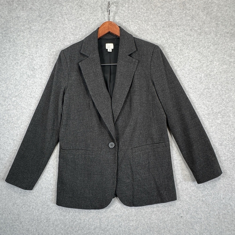 A New Day Target Plaid Blazer Womens S Gray Glen Check One Button Lined - Picture 1 of 16